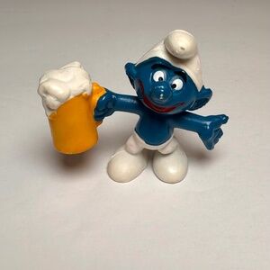 Vintage Party Smurf Be*r Mug Bully Hong Kong 1980s PVC Figure